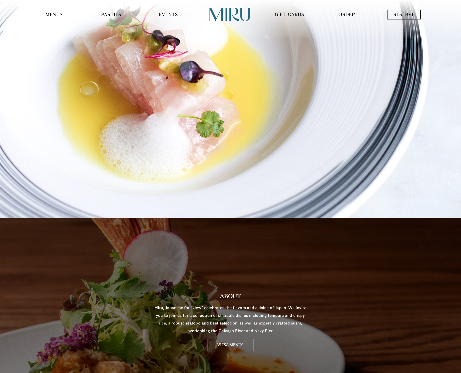 Screenshot of Miru Restaurant website landing page