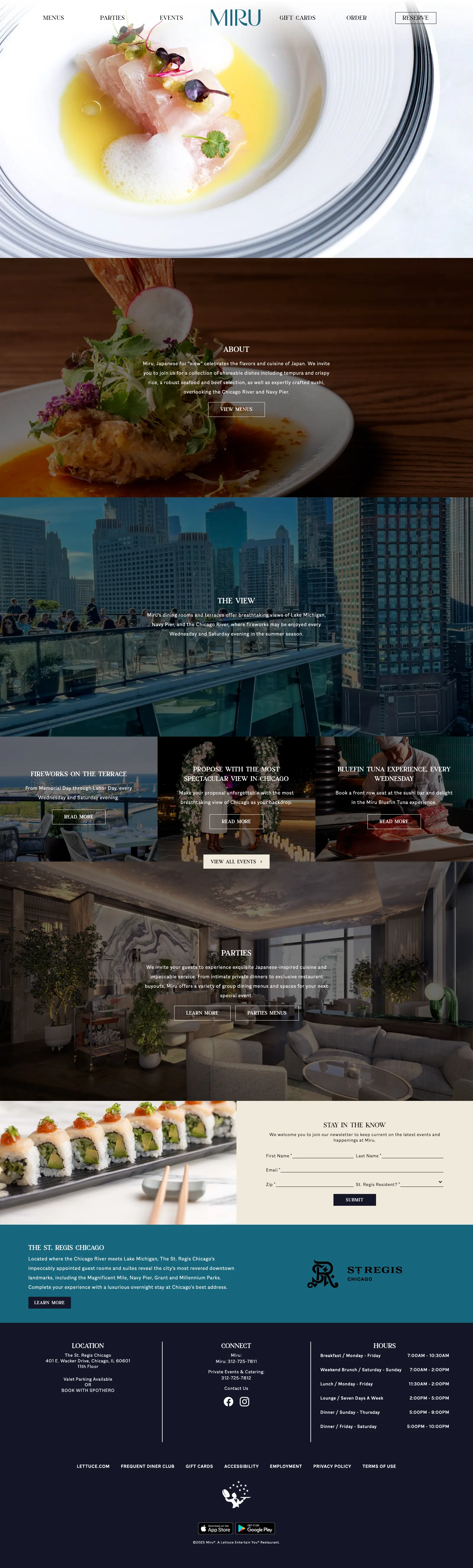 Screenshot of Miru Restaurant website landing page