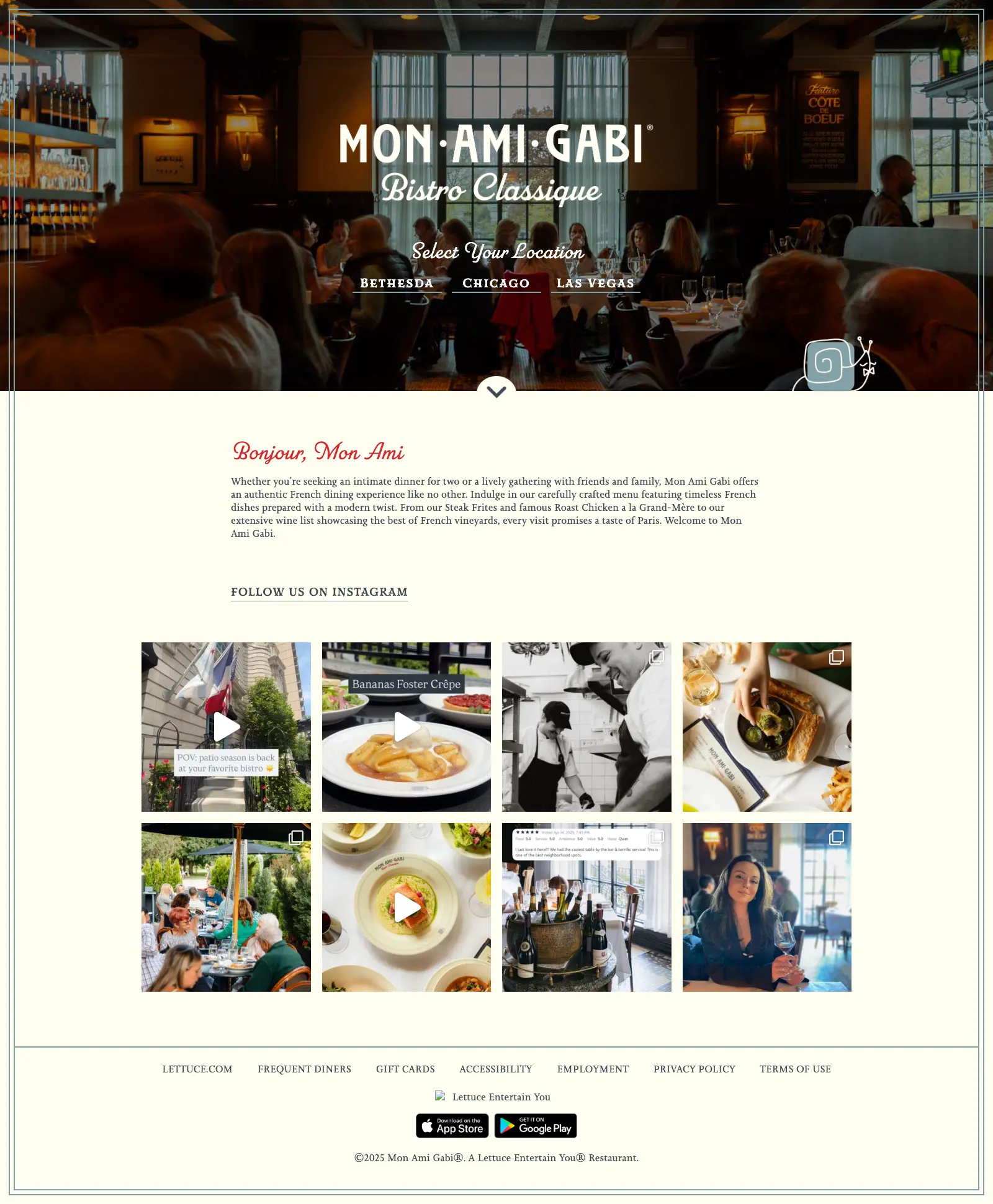 Screenshot of Mon Ami Gabi website landing page