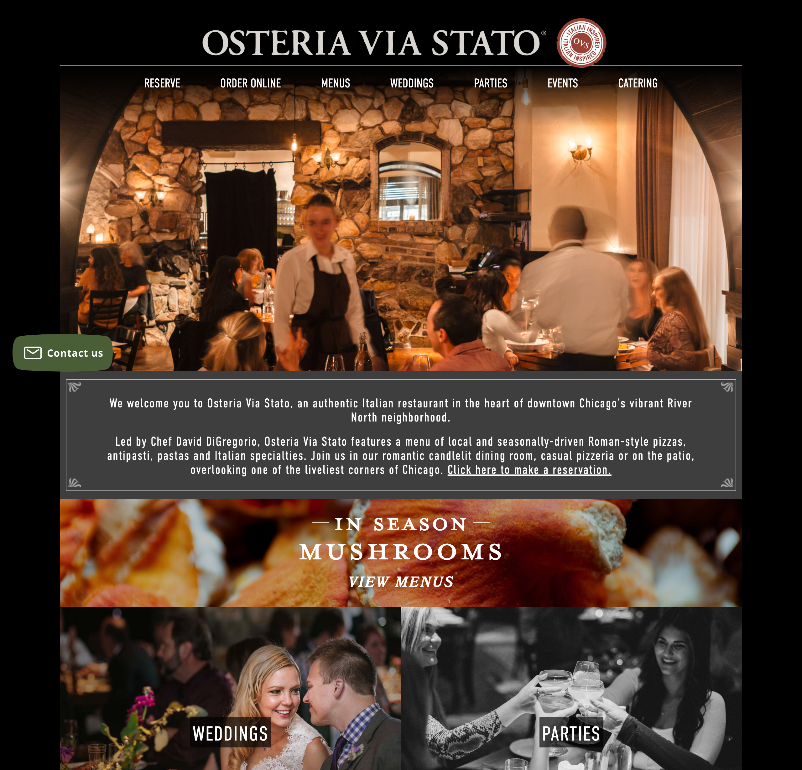 Screenshot of Osteria Via Stato website landing page