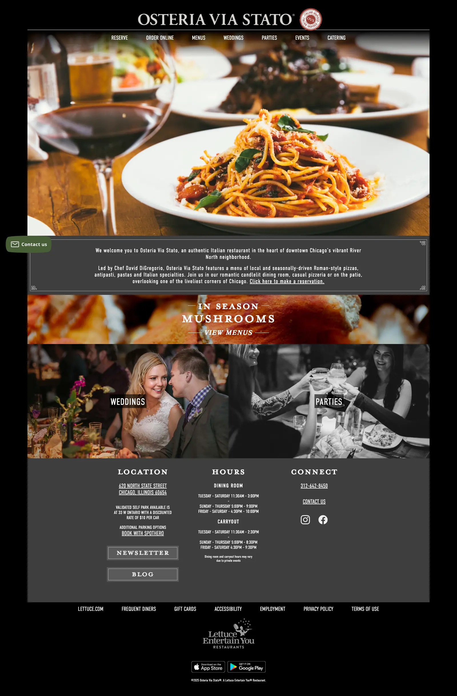 Screenshot of Osteria Via Stato website landing page